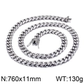 Zilveren Cubaanse schakelketting voor heren met diamanten gesp, 11mm breed, 760mm - 11mm Zilveren Ketting (KN35695-K)