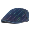 Berretto in denim blu navy con ricamo a strisce colorate e fibbia regolabile - Blu Scuro / Strisce Multicolore