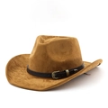 Cappello da cowboy marrone in pelle scamosciata con fascia in cuoio e fibbia in metallo - M (56-58cm) / Cachi