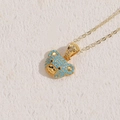 Golden bear pendant necklace with sky blue turquoise inlay and cubic zirconia accent - 14K Gold Light Blue Zircon