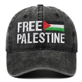 Vintage-Baseballcap in Schwarz mit Free Palestine Stickerei und Flaggen-Detail - Verstellbar / Schwarz