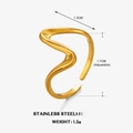 Adjustable golden stainless steel ring featuring minimalist wavy irregular line design - Adjustable Open / Gold
