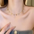 18k gold plated stainless steel necklace with star pendants and round crystal accents - Star Diamond Necklace (B202)