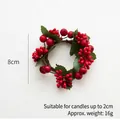 Christmas candle ring with red berries and green leaves, 8cm diameter, fits 2cm candles - Red Berry Wreath