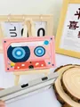 Pink retro cassette-style voice recorder card with USB charging port and gift message - 5min Rechargeable - Pink