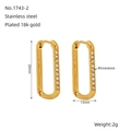 U-shaped stainless steel earrings with 18k gold plating and white rhinestones - Large (20mm x 13mm) (ZE1743G-02) / Gold