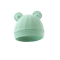 Close-up of mint green baby bear ear hat showing soft ribbed knit texture on white background - One Size / Bean Green