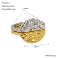Detail shot of 18k gold plated stainless steel rings with hammered texture and size specs - US 6 / Two-Tone Hammered Ring Set