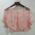 Short pink mesh sequin embroidered poncho capelet for women with scalloped hem - Pink