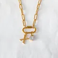 Collana in acciaio inossidabile placcata oro 14K con lettera X e ciondolo in cristallo - Lettera X