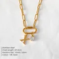 14K gold-plated stainless steel necklace featuring letter X and round crystal charms - Letter X