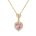 Elegante collana doppia cuore in oro con pietra rosa e brillanti cristalli pavé - Rosa