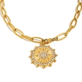 Collana vintage in acciaio inossidabile placcato oro 18K con ciondolo a sole - Collana Con Pendente a Moneta Stella a Otto Punte - Oro
