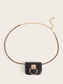 Versatile borsa da cintura in ecopelle nera con catena dorata e fibbia tonda - Catena Intrecciata Con Astuccio Tondo (Nero)
