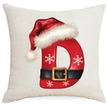 Taie d'oreiller de Noël avec lettre D rouge, bonnet de Noël et motifs de flocons - Lettre D