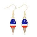 Independence Day ice cream cone earrings with red white blue stars and stripes enamel - Style 49-Star and Stripes Pattern Ice Cream Cone Earrings
