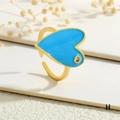 Detail of adjustable gold ring with light blue enamel heart and crystal accent - Heart / Dark Blue (RG0664-H)