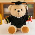 Graduation teddy bear plush toy wearing black academic gown and a mortarboard cap - Sitting Graduation Bear - White Collar / 25cm