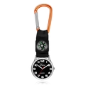 Black quartz nurse watch with compass and orange carabiner clip for backpack - Orange