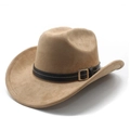 Klassieke western cowboyhoed van imitatie suède in camel met bruine leren band - M (56-58cm) / camel