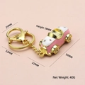 Pink retro car keychain pendant with gold plating and sparkling crystal accents - x-105 Convertible Car