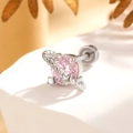 Boucle d'oreille planète et étoile argentée avec une pierre de zircon rose - Style Orbite de Planète (A343-2) / Rose Clair (Unique)