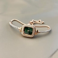Elegant gold square watch for women with green dial and rhinestone embellished bracelet - Green