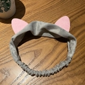 Elastic grey cat ear headband made of soft velvet material with pink inner ear details - Cat Ear Headband (OPP Bag) / Gray