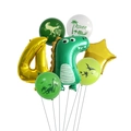 Dinosaur birthday party balloon set with green dinosaur and golden number 4 foil balloon - Set 4 / Gold