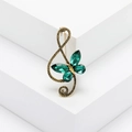 Spilla vintage a chiave di violino dorata con farfalla di strass verde smeraldo - Verde