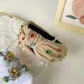 Baroque beige knot headband with multicolored rhinestones and crystals for women - Beige