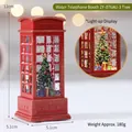 Red Christmas telephone booth water globe with tree and LED lights, 12cm height - Red Water Filled Phone Booth - Christmas Tree