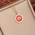 Gouden ketting met rode emaille oog hanger en strass steentjes in beige sieradendoosje - Rood