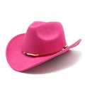 Detail of hot pink wool felt cowboy hat with ethnic beaded brown leather band - M (56-58cm) / Rose Red