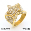 Luxury gold plated star ring with iced out zircon stones in 22mm width and 14g weight - US 9 / Golden Pentagram Style (KR1088429-MZOZ)