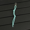 Close-up of light blue braided paracord keychain with metal spring buckle and knots - Teal Blue