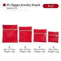 Set de cuatro bolsas de joyería de cuero PU rojo con cremalleras doradas varios tamaños - 8*8cm / Rojo