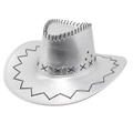 Metallic silver western cowboy hat with black whipstitch edges for party and performance - One Size / Silver (With Wind Rope)