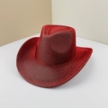 Western cowboy hat in sparkling red glitter finish with curved brim for party style - Adjustable M / Red