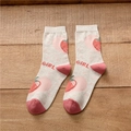 Beige cotton socks for women with pink accents and cute strawberry print patterns - Strawberry Girl (Beige Pink Letter)