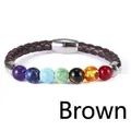 Brown woven leather seven chakra natural stone bracelet with magnetic clasp - Brown Leather Magnetic Clasp Style (BR18Y0338-2)