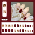 Schattige rode tijger cartoon kunstnagels set met 24 korte ronde nepnagels plakset - R325 Schattige Tijger (Lijmstijl)