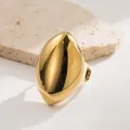 Polished 18K gold plated stainless steel teardrop ring with a bold minimalist design - Oval/Football Smooth