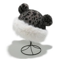 Detalle de gorro de piel sintética de leopardo con orejas de oso y felpa blanca - M / Estampado de leopardo gris (A)