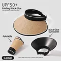 UPF50+ foldable sun visor in camel color with black vinyl coating for UV protection - Super Wide Brim with Gold G Logo / Khaki