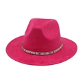 Detail of rose red fedora hat featuring snake skin band with sparkling rhinestone accents - Rose Red (Snake Pattern)