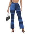High waist patchwork straight jeans in two-tone blue with side cargo pockets - XS / Blue