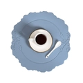 Blue round leather placemat with retro embossed pattern for dining table - Vintage Round / Blue