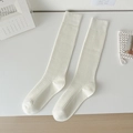 Classic cream ribbed knit knee-high socks for women in a minimalist casual style - One Size / Milk White