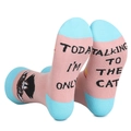 Chaussettes roses et bleues à motif chat avec texte Today I'm Only Talking To The Cat - Parler au chat / Bleu et Rose